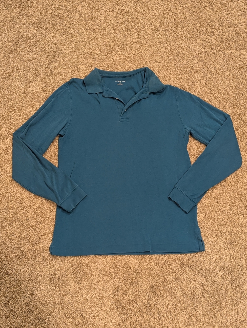 Lands' End Men's Long Sleeve Pima Cotton Teal Blue Polo Shirt